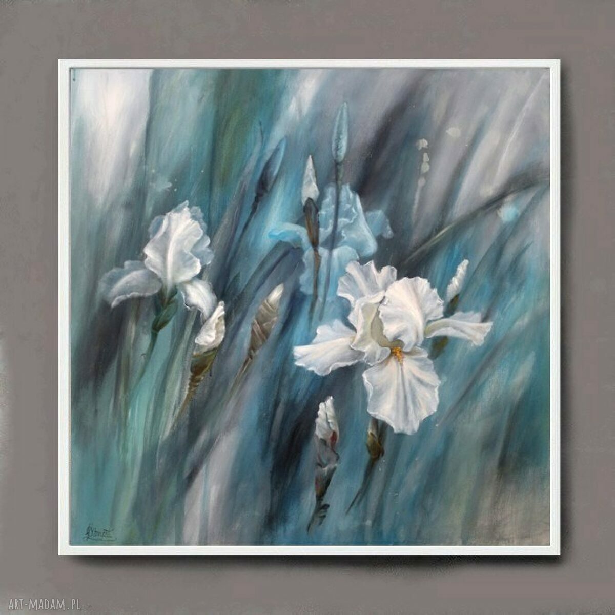Irysy Impresja - ręcznie malowany obraz olejny 80 x 80 cm
