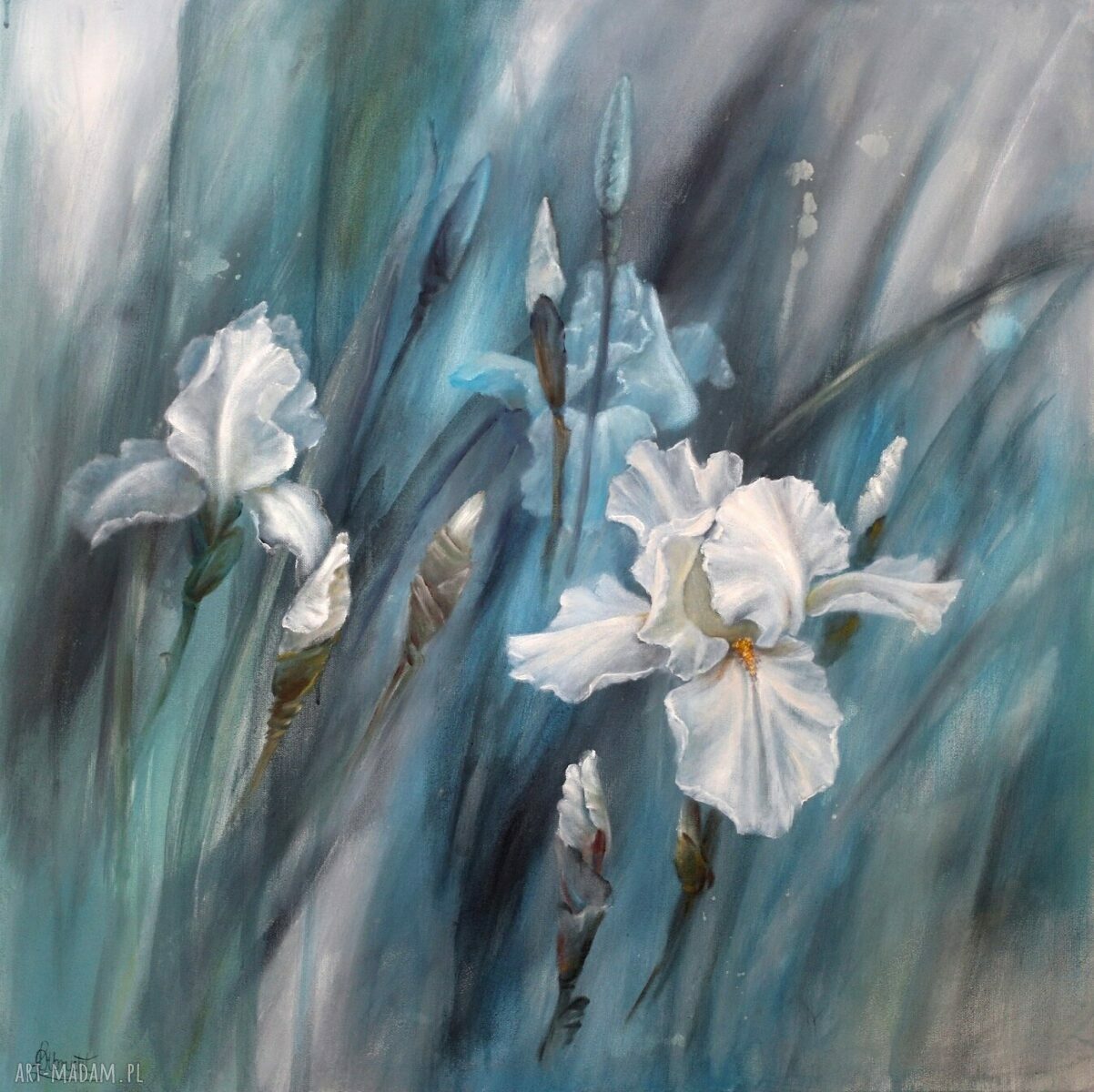 Irysy Impresja - ręcznie malowany obraz olejny 80 x 80 cm