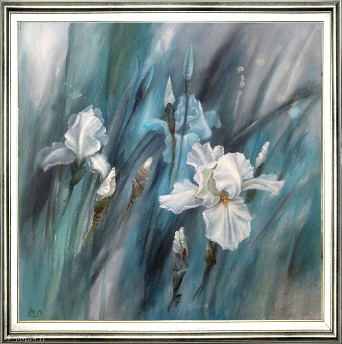 Irysy Impresja - ręcznie malowany obraz olejny 80 x 80 cm