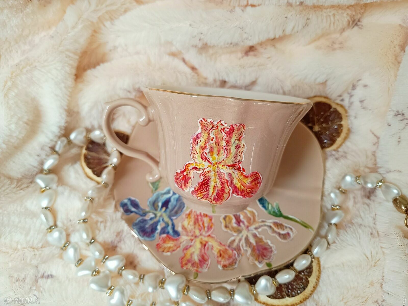 Irysy - ręcznie malowany komplet kubków z porcelany (ok. 250 ml)