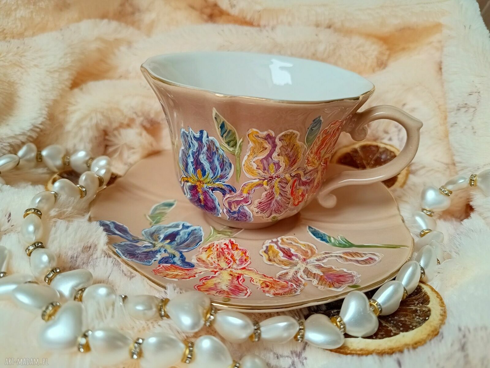 Irysy - ręcznie malowany komplet kubków z porcelany ok. 250 ml