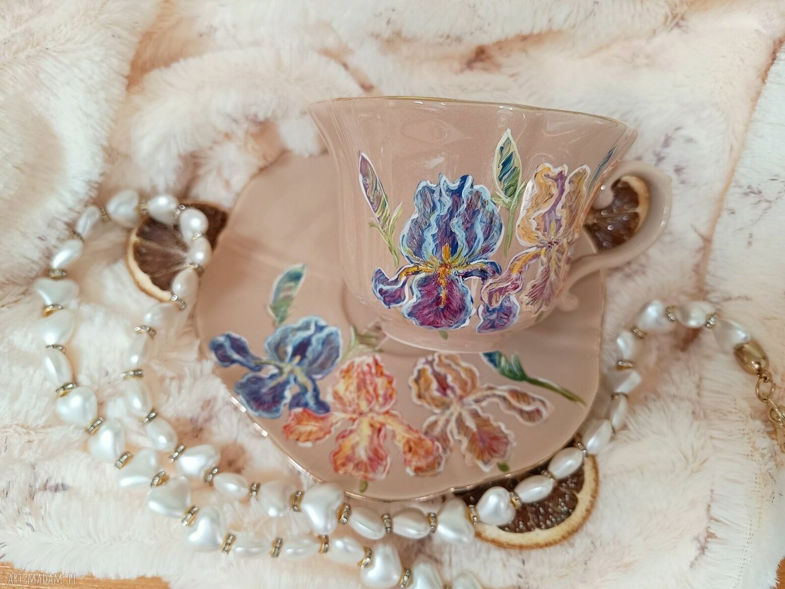Irysy - ręcznie malowany komplet kubków z porcelany (ok. 250 ml)