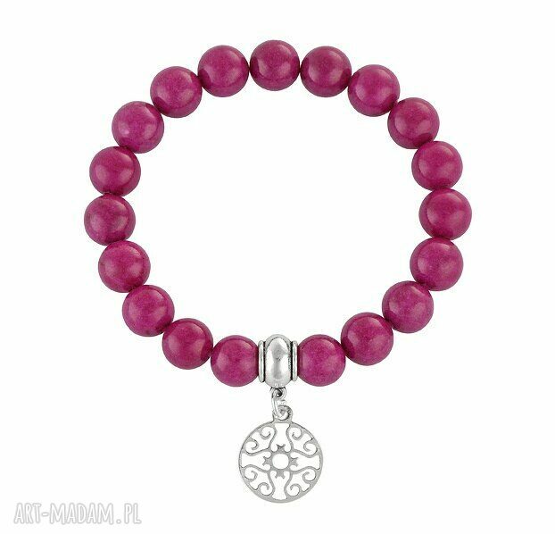 Fuchsia jade with rosette jadeit fuksja rozeta bransoletka gumce