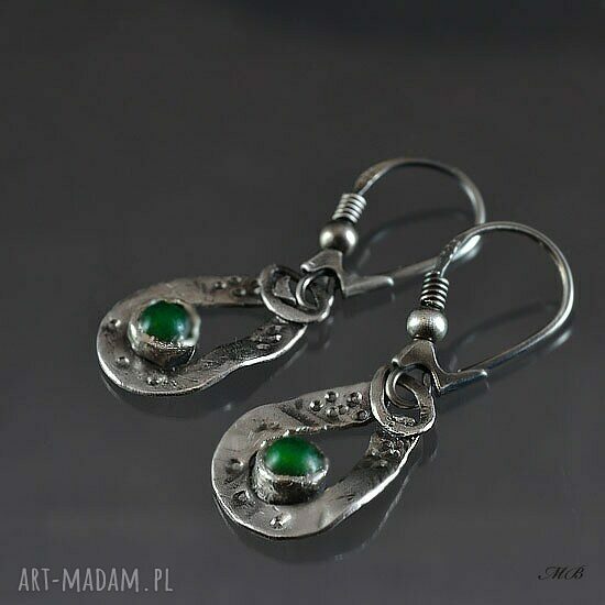 Kolczyki z zielonym jadeitem - oksydowane srebro 925 i 999
