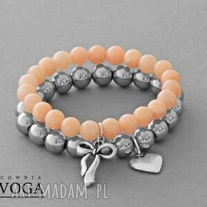 peach & silver jade with pendants set