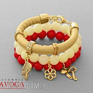 red cream jade & golden strap set