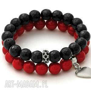 red jade with heart & onyks withcrystal bead