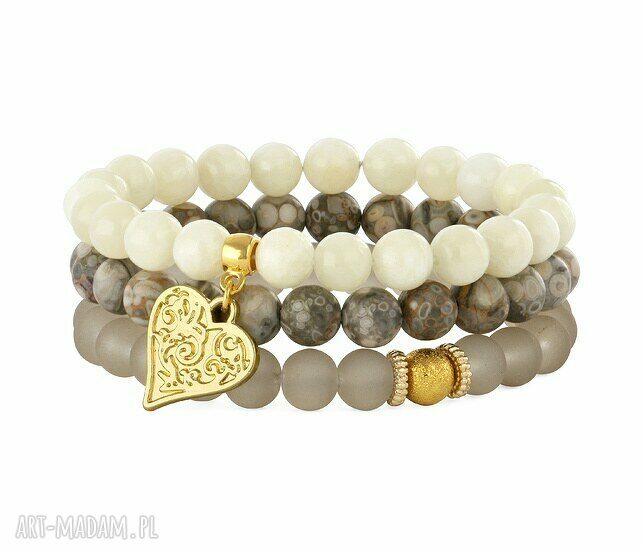 Simply charm cream beige gray gold trio jadeit jaspis serce