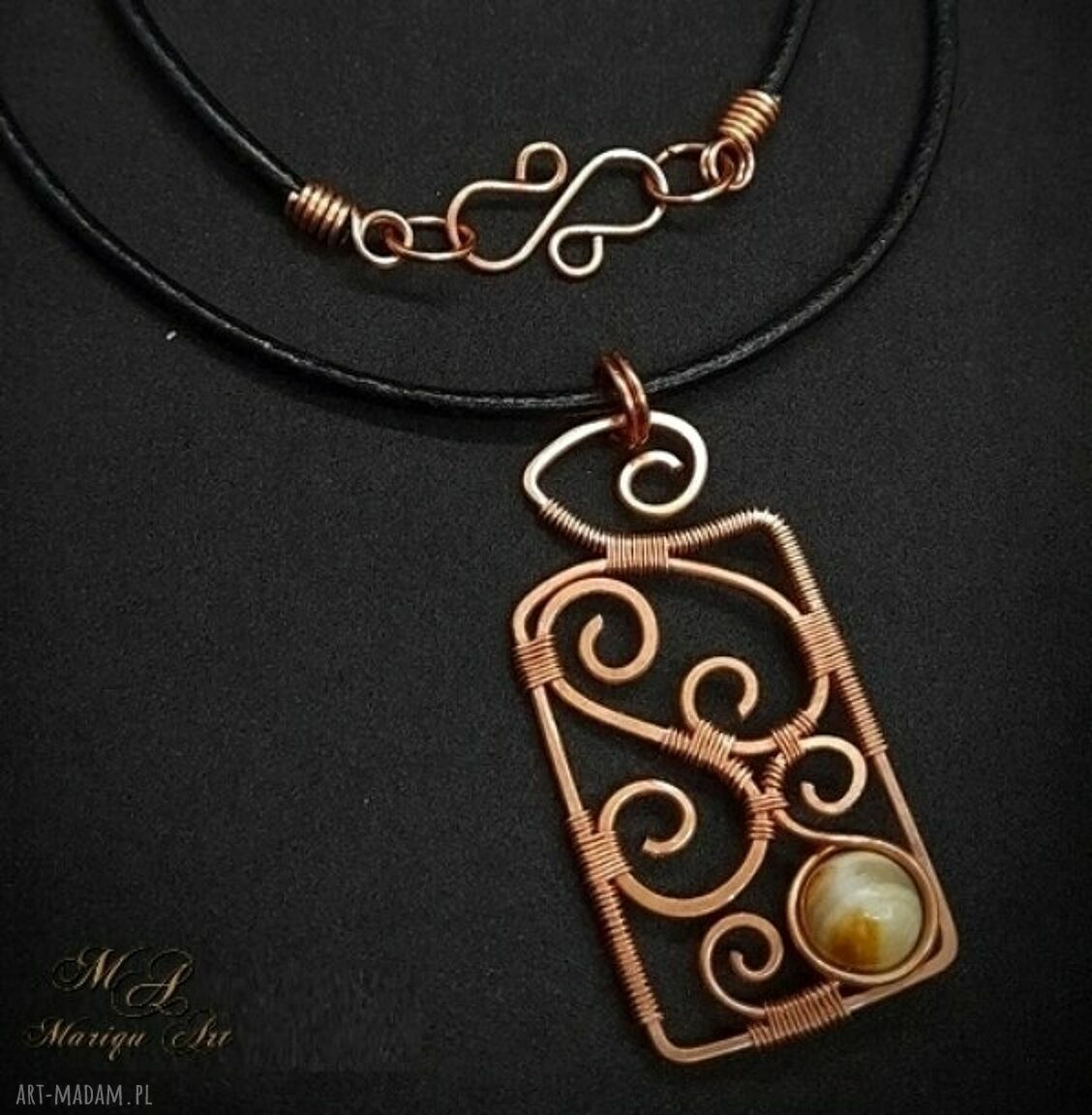 Jadeit w miedzi - wisiorek wire wrapping