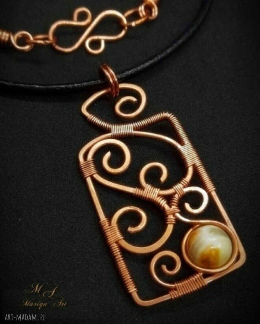 Jadeit w miedzi - wisiorek wire wrapping