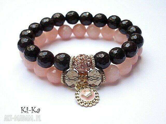 Brown and peach duo jadeity kryształki shamballa swarovski