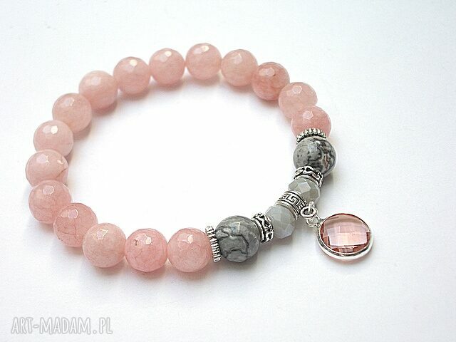 Light peach and grey jadeity kryształki jaspis szkło metal