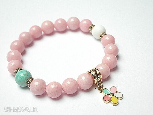 Pink flower 2014 jadeity kamienie metal kwiat bransoletka