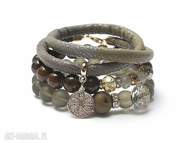 Rdzawy vol 2016 set jadeity agat druza szkło swarovski rzemień