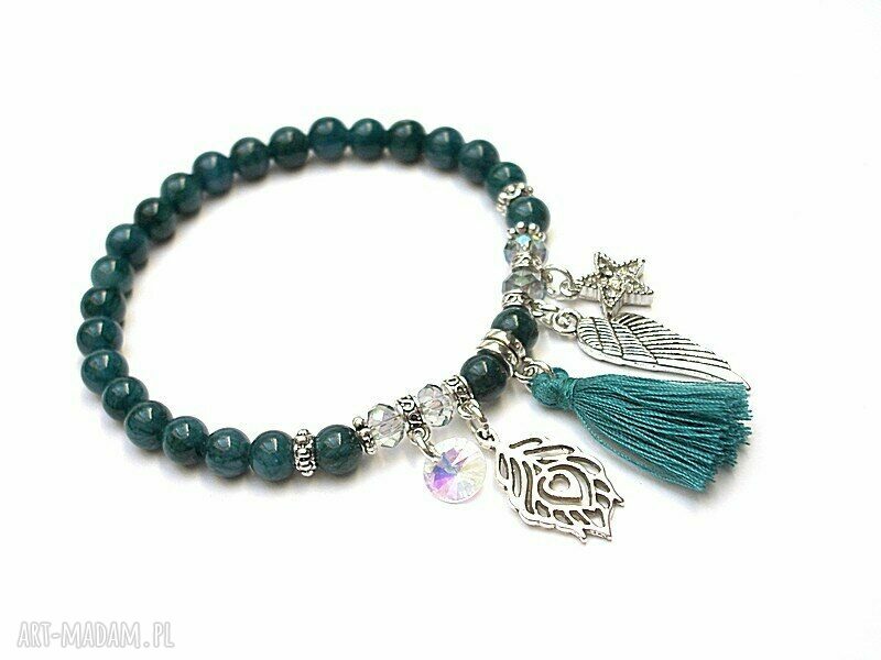 Sea green vol. 2 - bransoletka boho z jadeitu, chwostem i srebrnymi elementami (16-16,5 cm)
