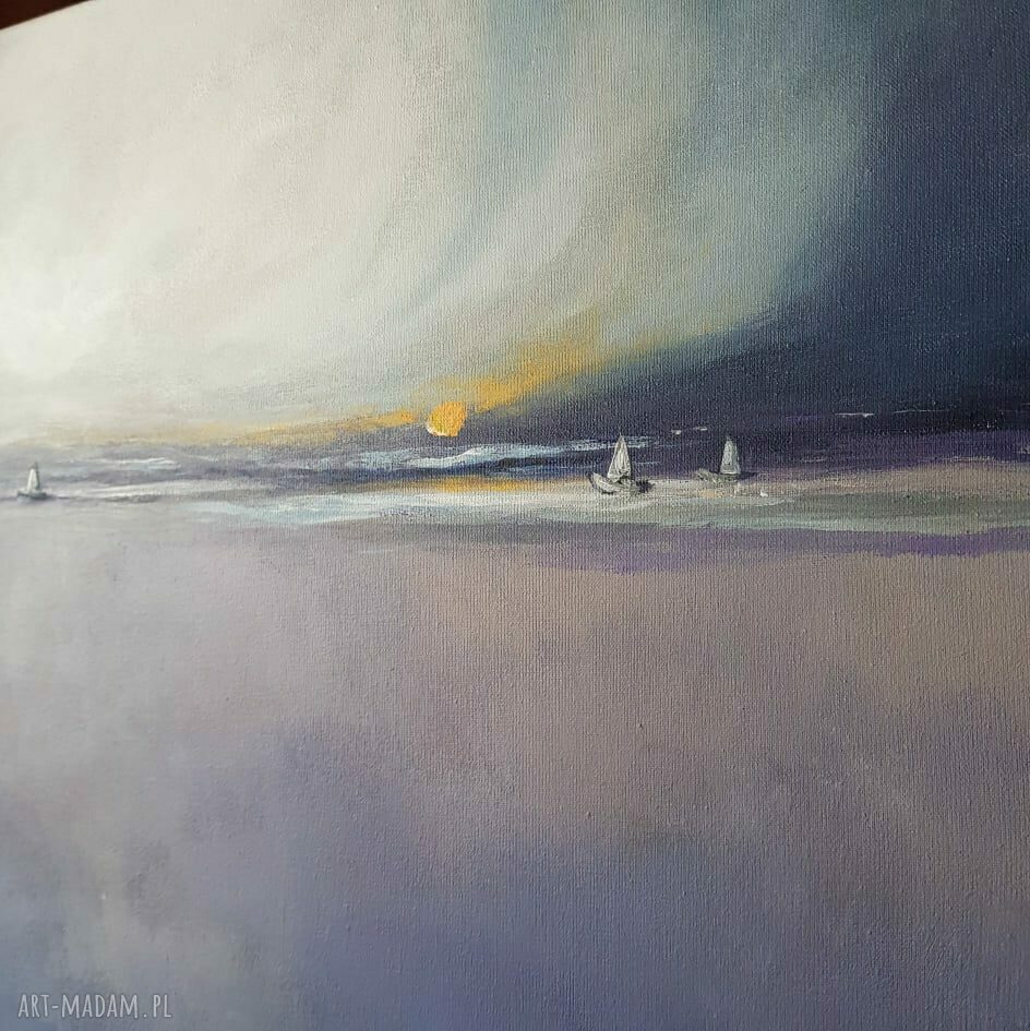 Jagodowe Morze - obraz akrylowy 50x60 cm z łodziami