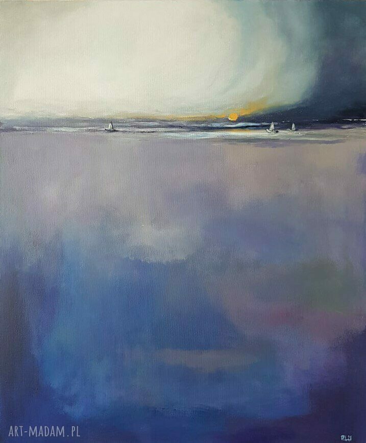 Jagodowe Morze - obraz akrylowy 50x60 cm z łodziami