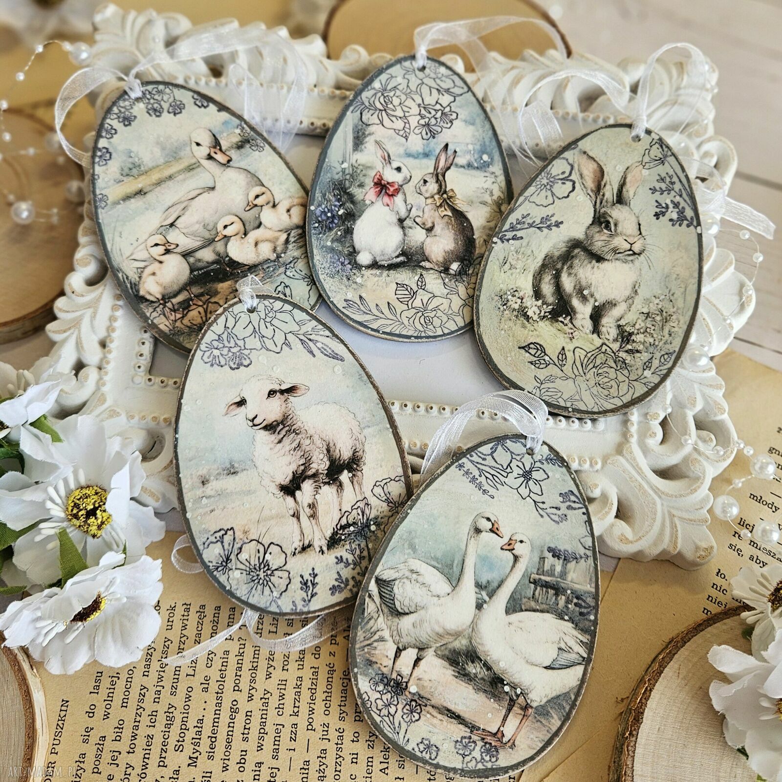 Jajka dekoracje wiosenne wielkanocne decoupage zwierzęta wiosna