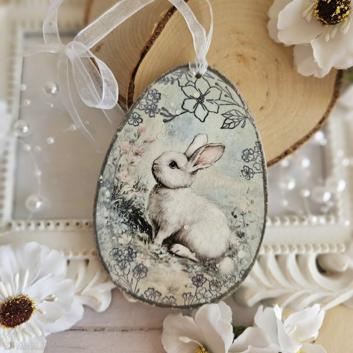 dekoracje wielkanocne: Jajka: dekoracje wiosenne wielkanocne decoupage ręcznie zrobione