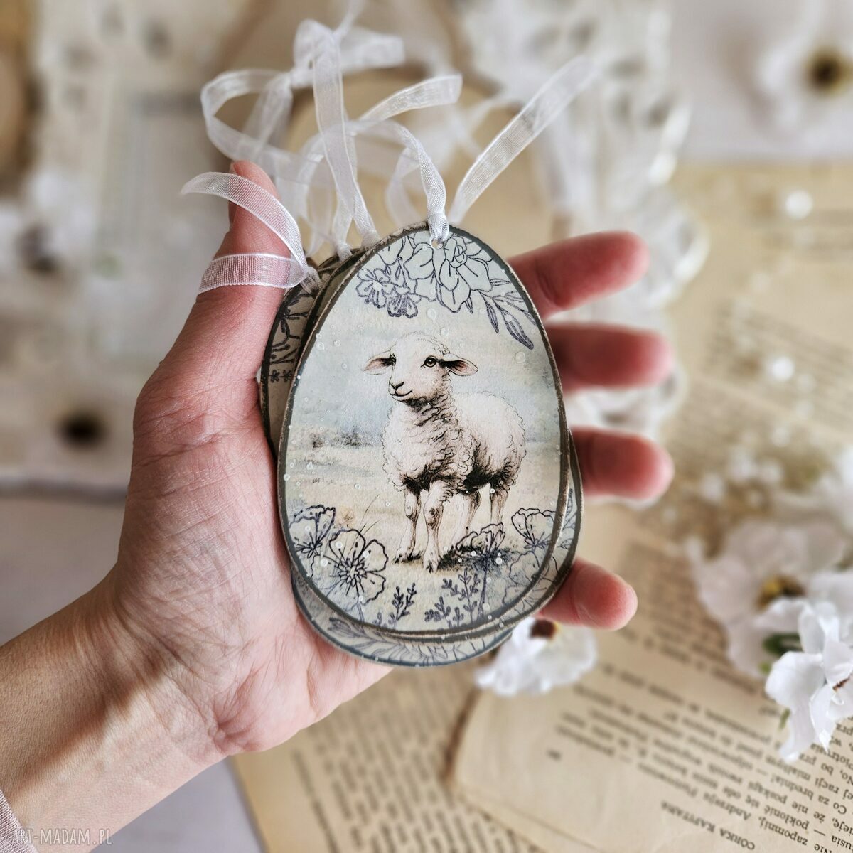 dekoracje wielkanocne: Jajka: dekoracje wiosenne wielkanocne decoupage ręcznie zrobione