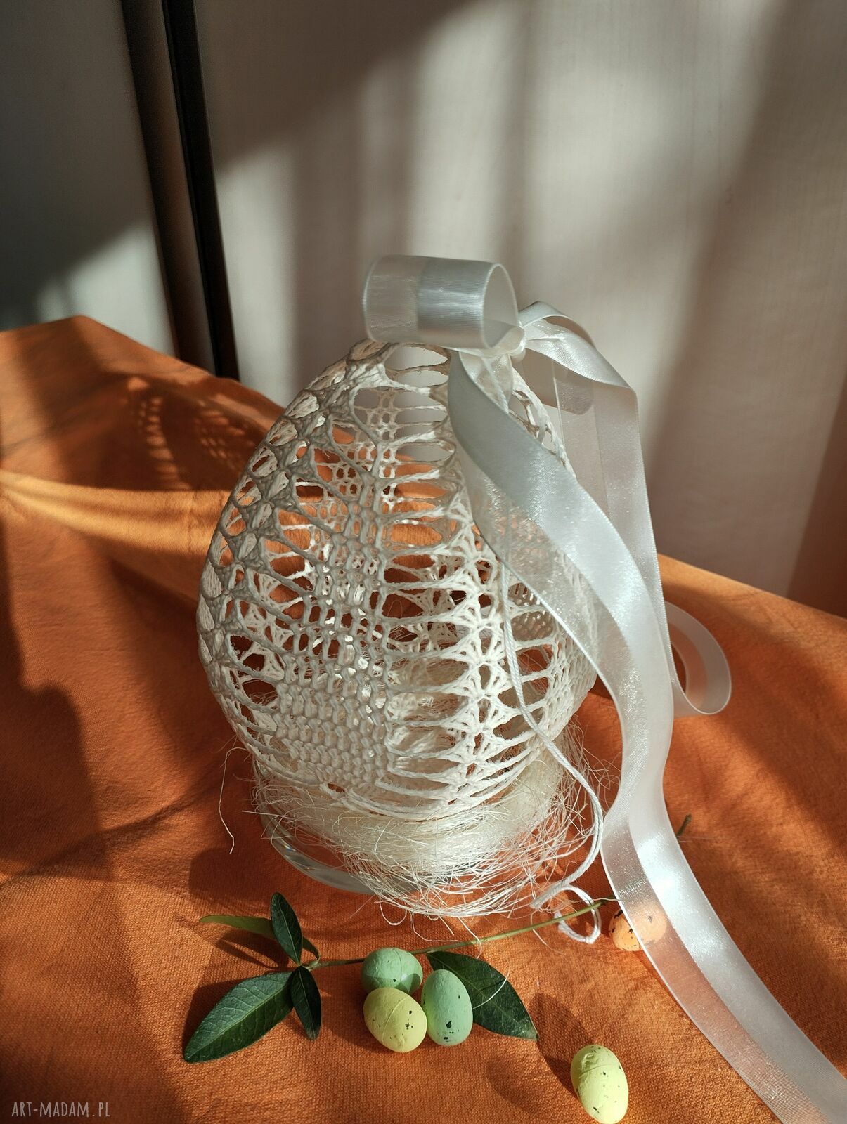 Białe jajko szydełkowe wielkanocne - ok. 20 cm