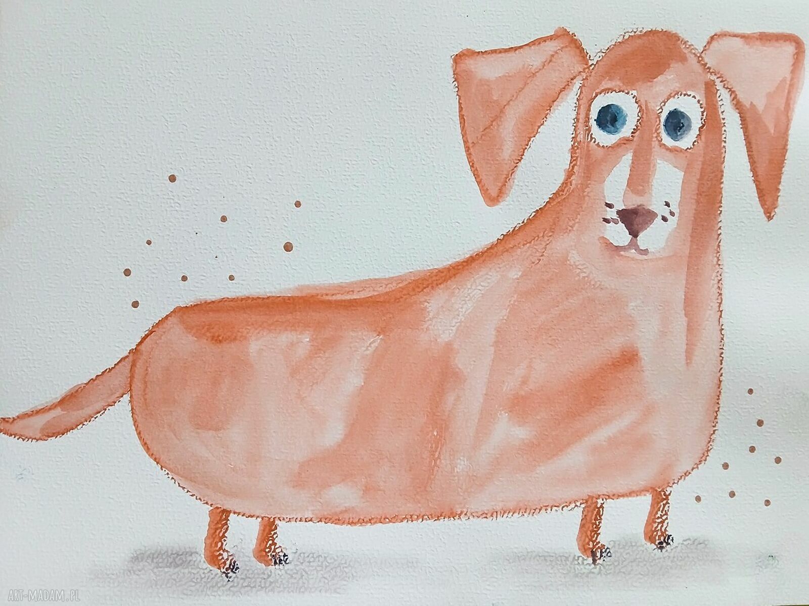 Jamniczek - obrazek akwarela i kolorowy tusz A4 21 x 29,7 cm