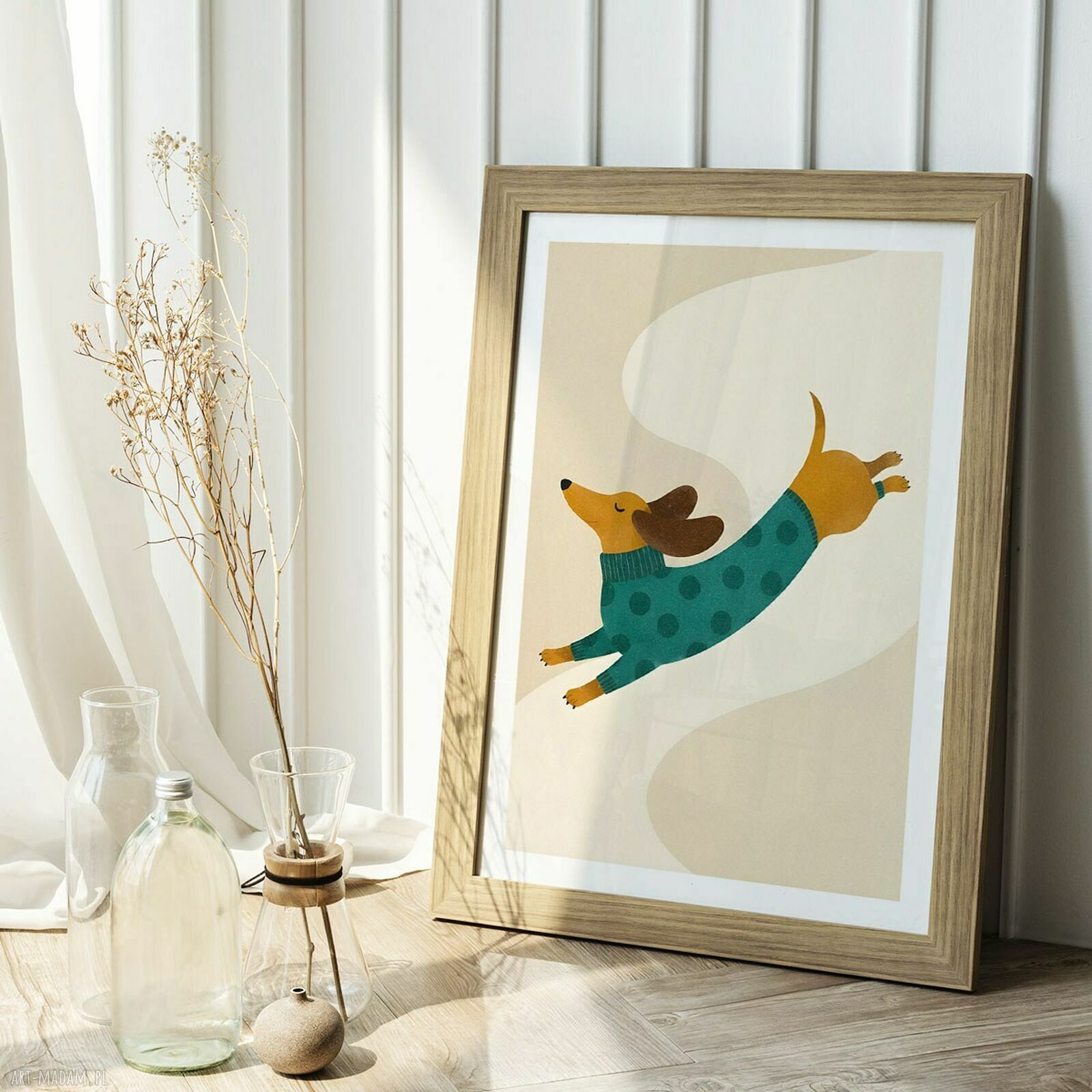 Plakat z jamnikiem 50x70 cm - radosna dekoracja na ścianę