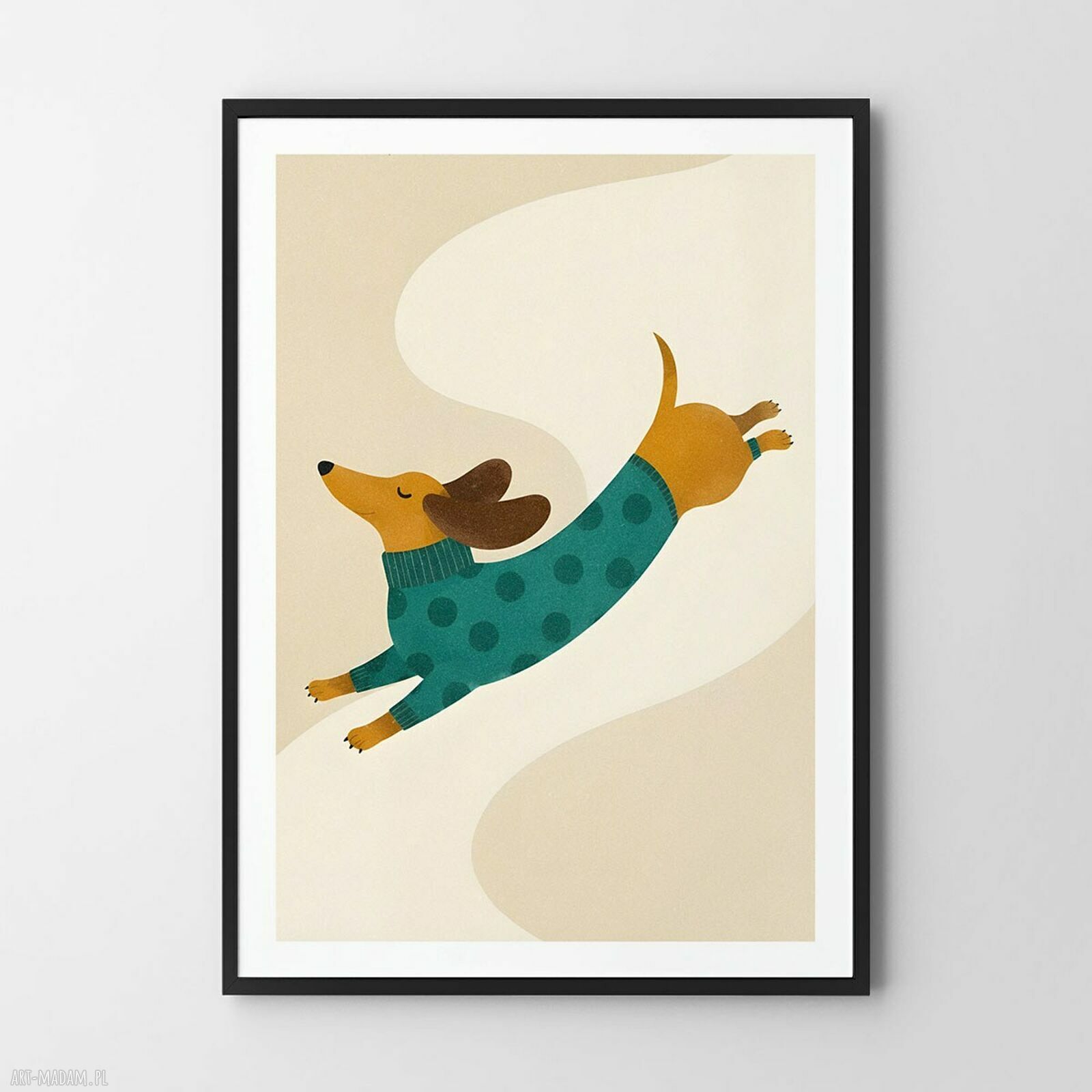 Plakat z jamnikiem 30x40 cm - zabawna ilustracja psa