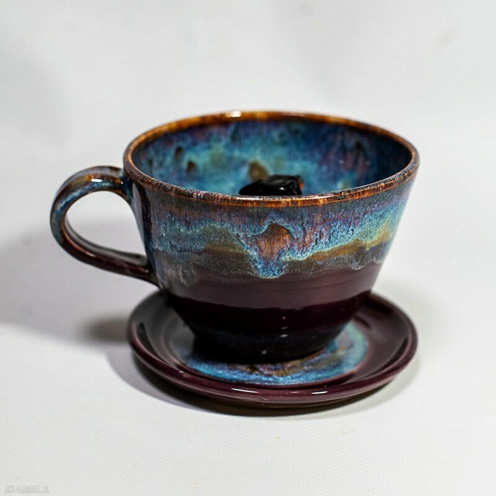 Filiżanka z jamnikiem Violet Opal - ceramika ręcznie toczona ok. 350 ml (z talerzykiem)