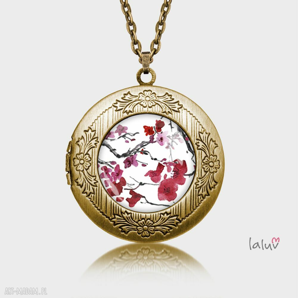 Sekretnik Japan Flowers - ręcznie robiony naszyjnik medalion w kolorze starego złota | art-Madam.pl