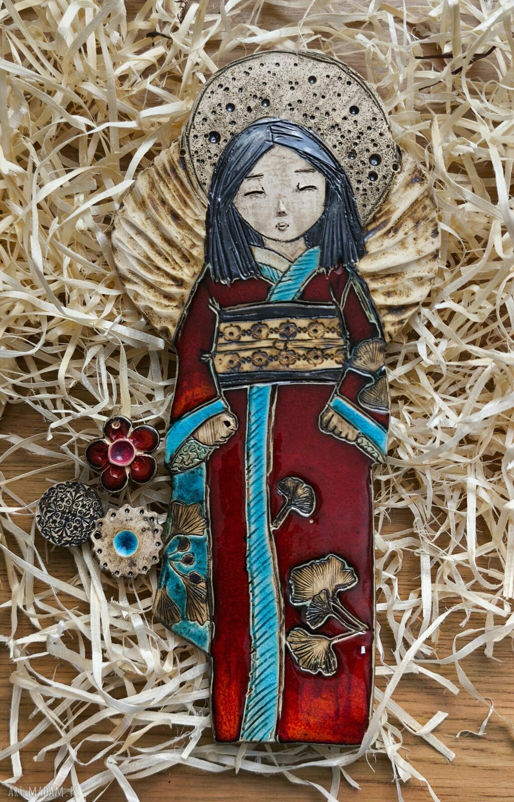 Japonka Anioł - ceramiczna dekoracja wisząca na święta, ok. 26 cm