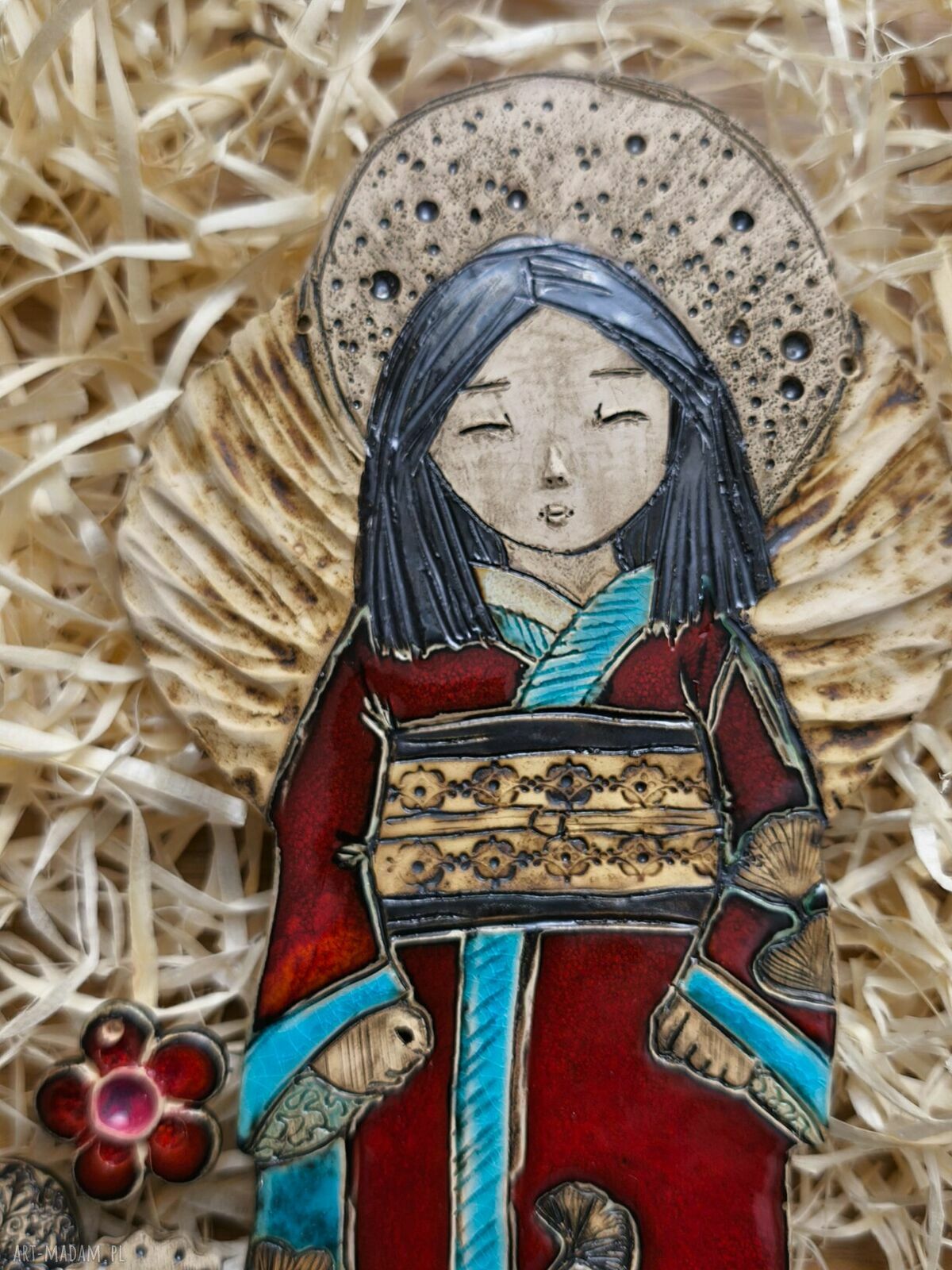 Japonka Anioł - ceramiczna dekoracja wisząca na święta, ok. 26 cm