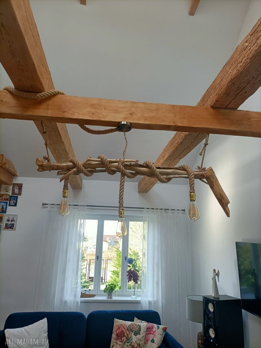 Drewniana lampa wisząca Jaro Blue0 z drewna z morza