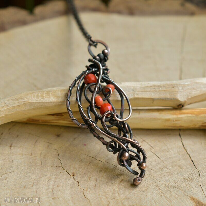 Jarzębina - naszyjnik wire wrapping z kryształkami szklanymi