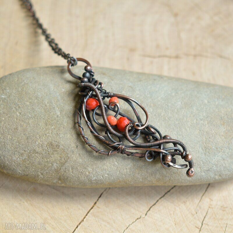 Jarzębina - naszyjnik wire wrapping z kryształkami szklanymi