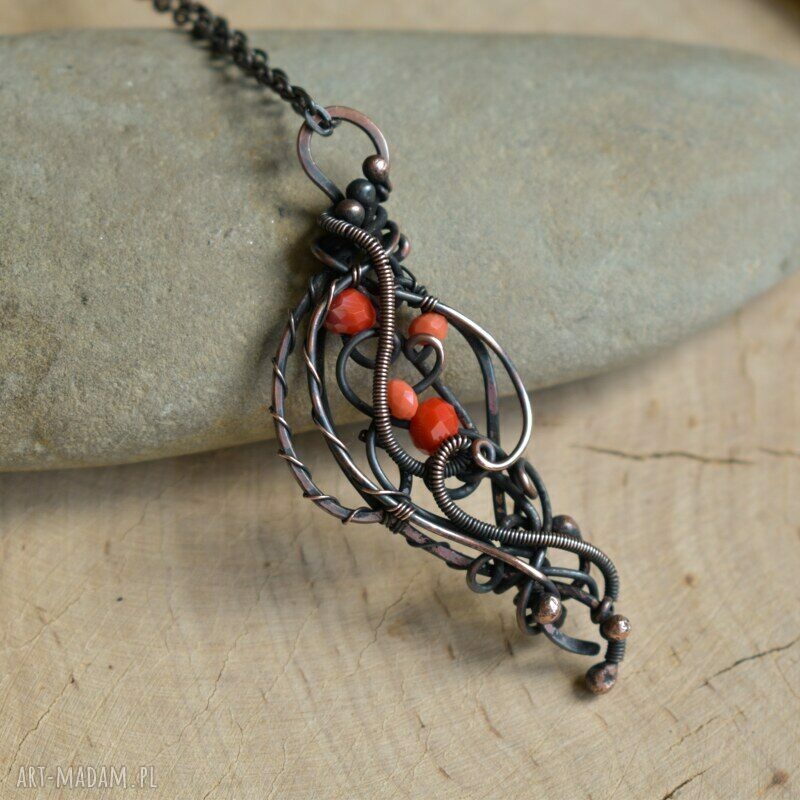 Jarzębina - naszyjnik wire wrapping z kryształkami szklanymi