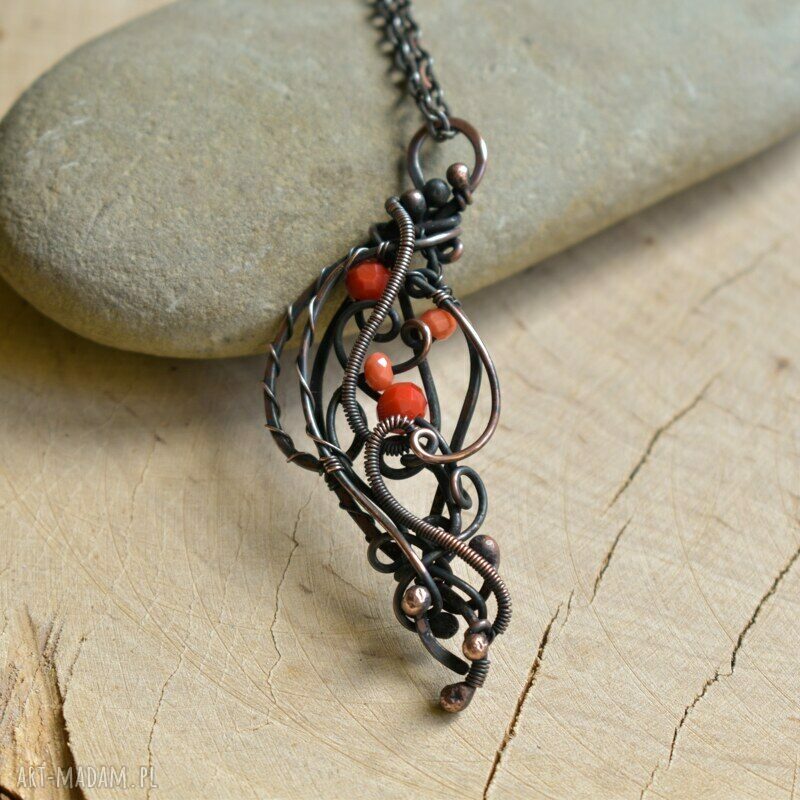 Jarzębina - naszyjnik wire wrapping z kryształkami szklanymi