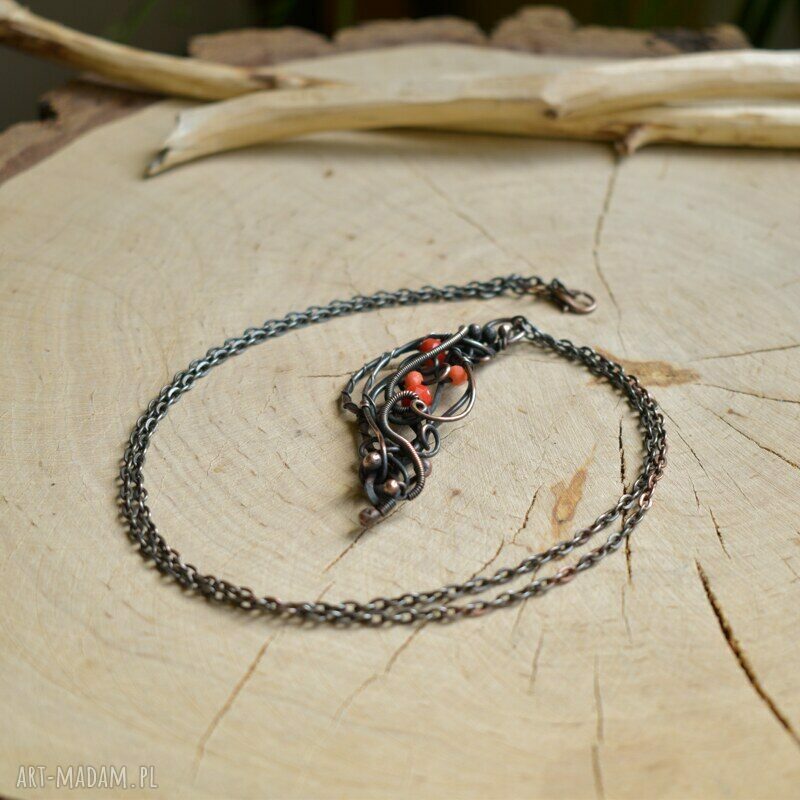 Jarzębina - naszyjnik wire wrapping z kryształkami szklanymi