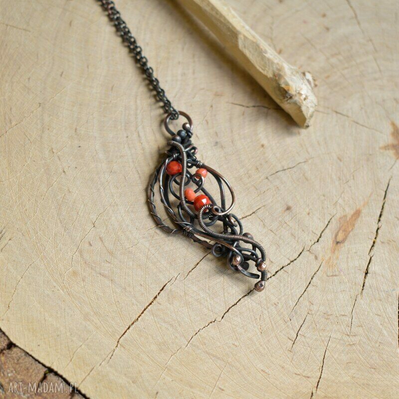 Jarzębina - naszyjnik wire wrapping z kryształkami szklanymi