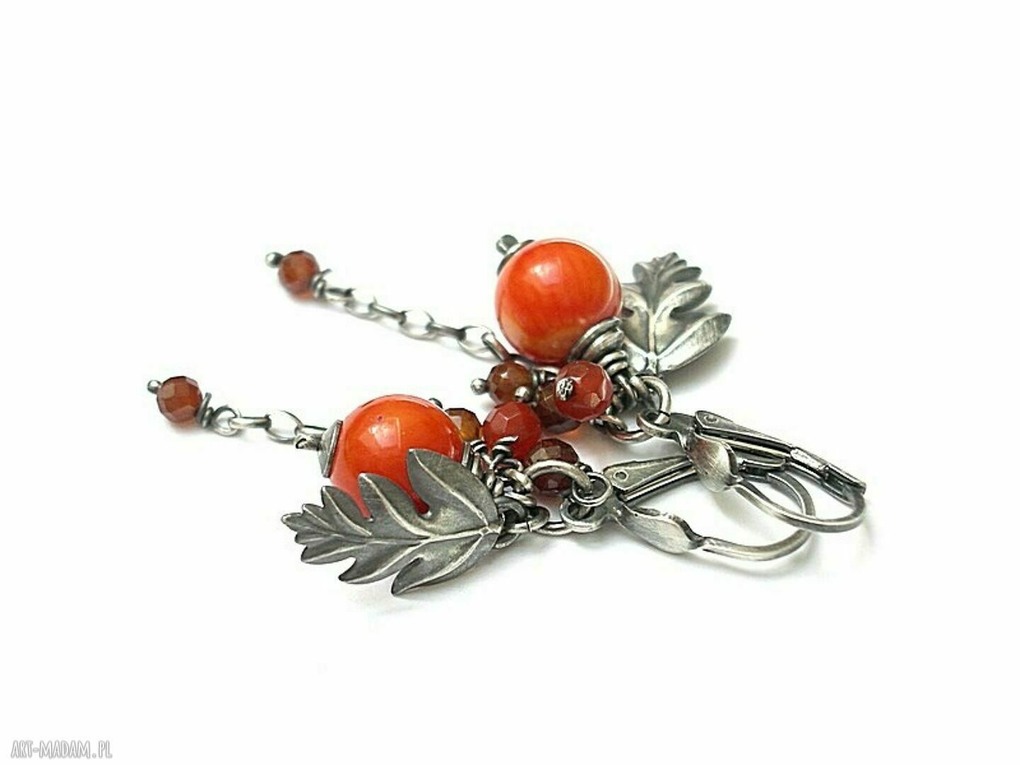 Jarzębina vol kolczyki srebro oksydowane koral robaczywka granat