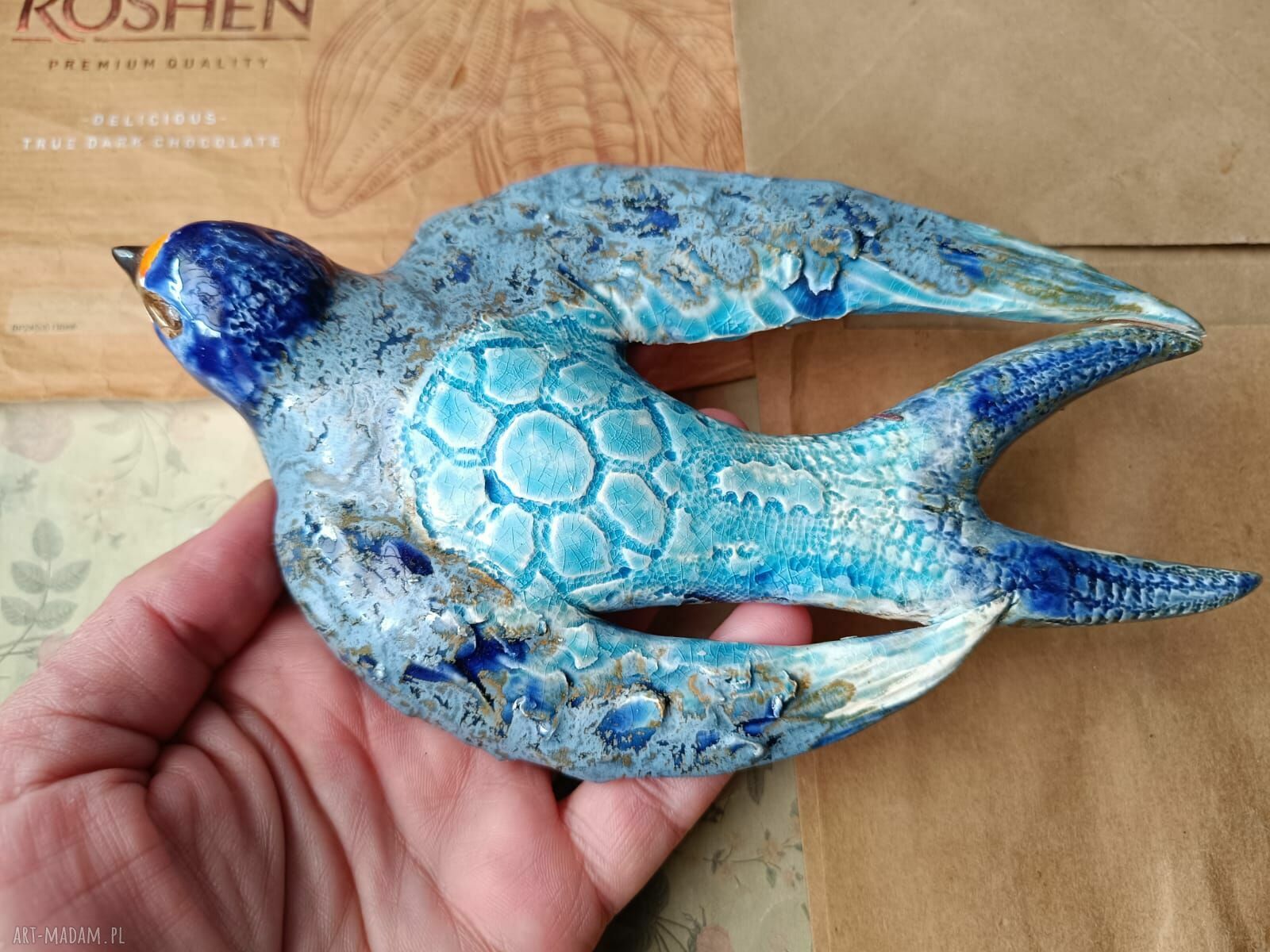 Jaskółka na ścianę z ceramiki - dekoracja handmade