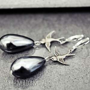 jaskółki kolczyki vintage z japońskimi perłami - srebrne