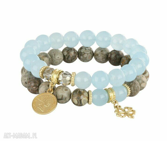 bransoletki: Jasmine 4 blue, beige & smoky. handmade