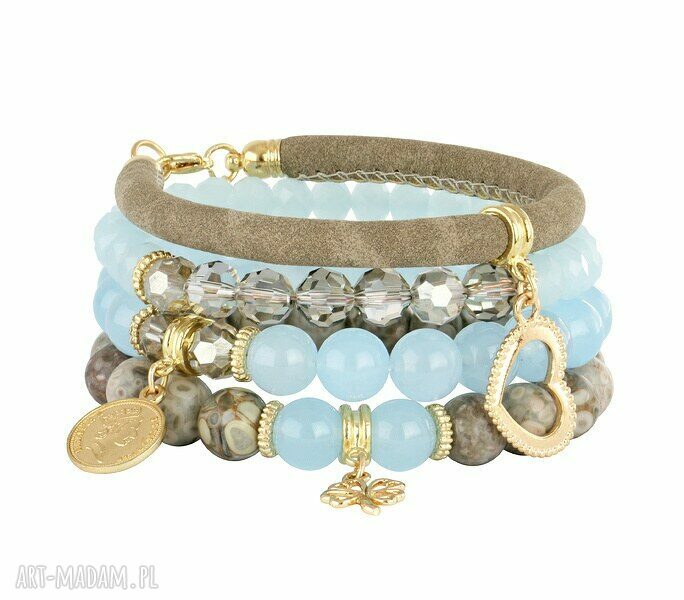 Jasmine blue beige smoky jadeit jaspis serce rzemień praca