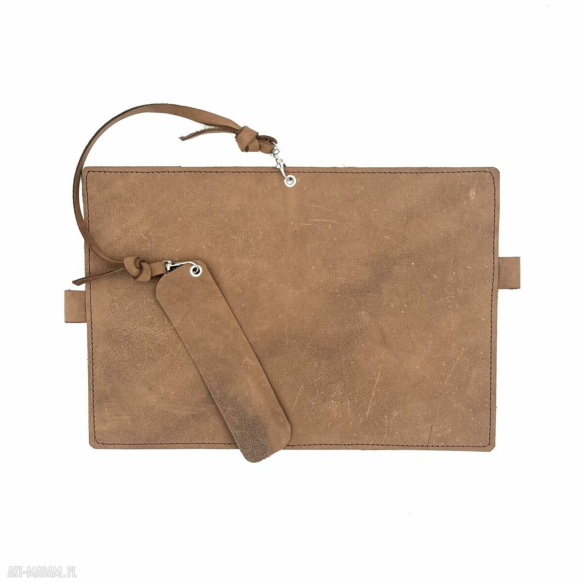 notesy: Jasno brązowa okładka, notes skórzany na zeszyt formatu A 5. ręcznie