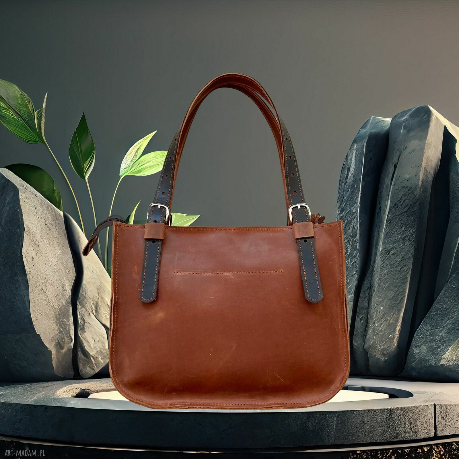 na ramię: Jasno brązowa torba Shopperka ze skóry Crazy Horse. Autorskie