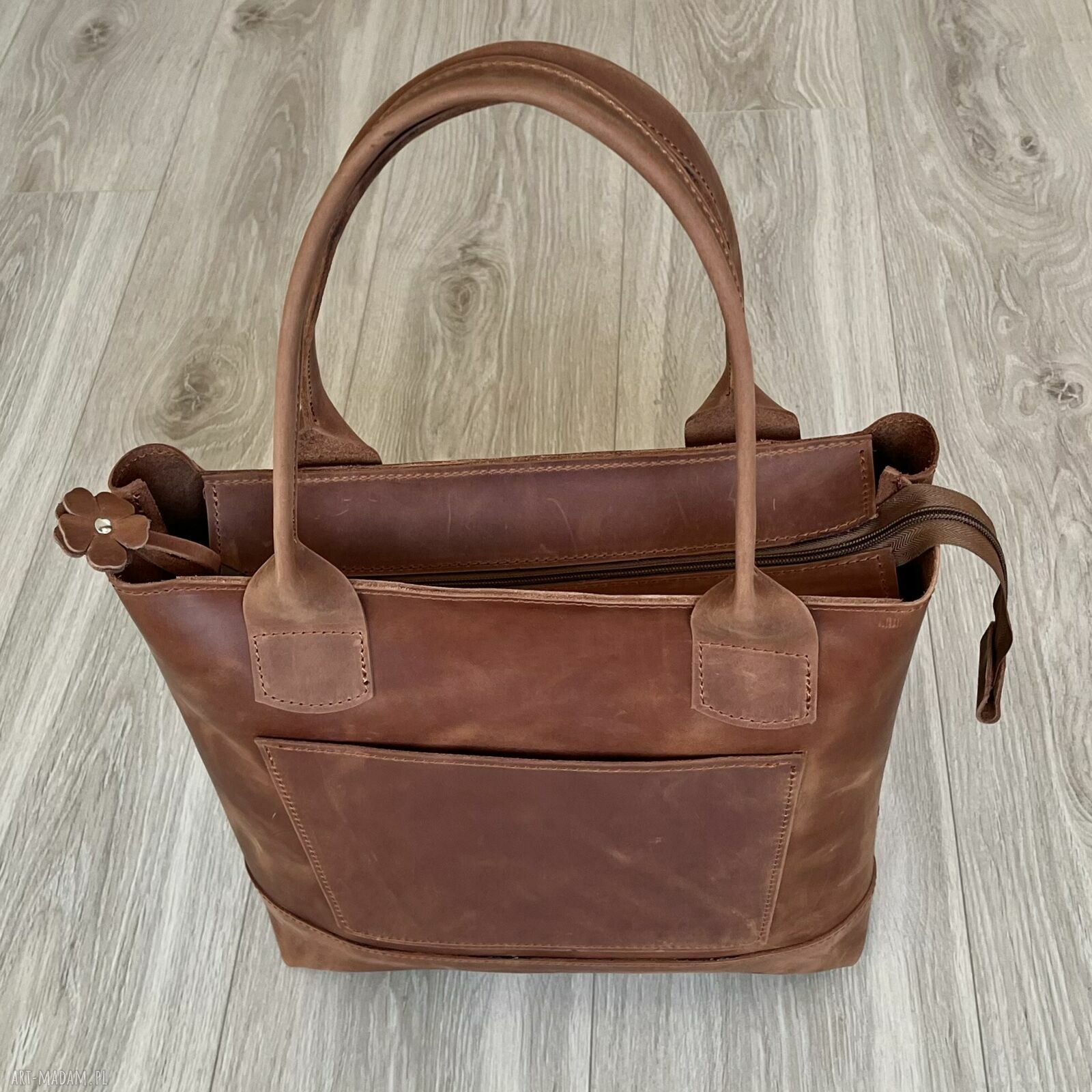 na ramię: Jasno brązowa torba Shopperka ze skóry Crazy Horse. hand made