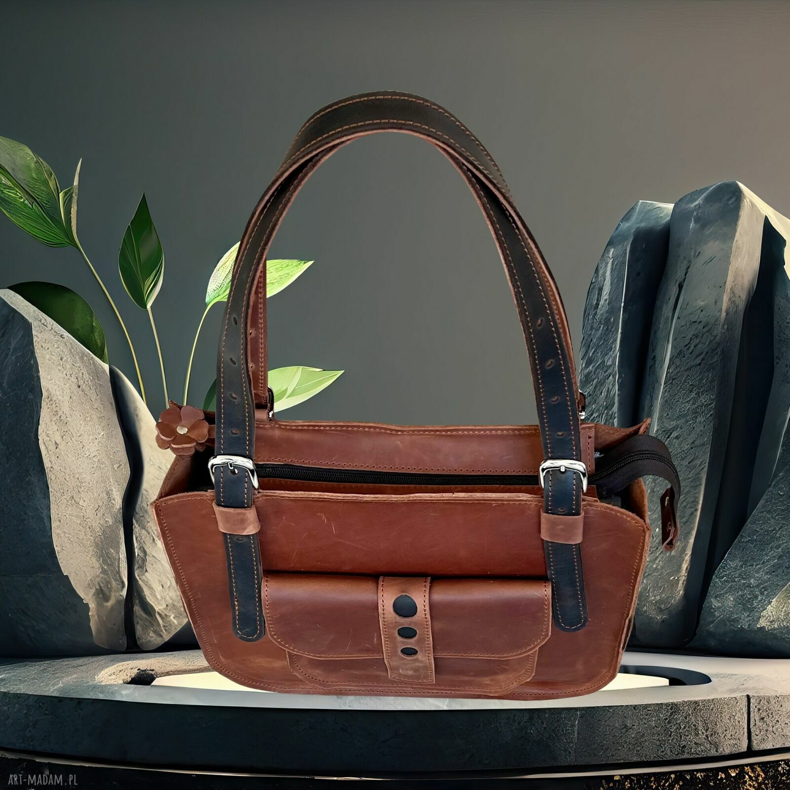 na ramię: Jasno brązowa torba Shopperka ze skóry Crazy Horse. Autorskie