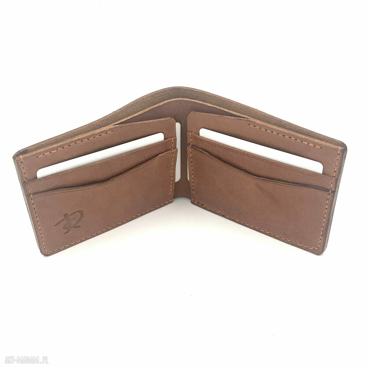 portfele: Jasno brązowy portfel skórzany ręcznie uszyty na karty. zrobione