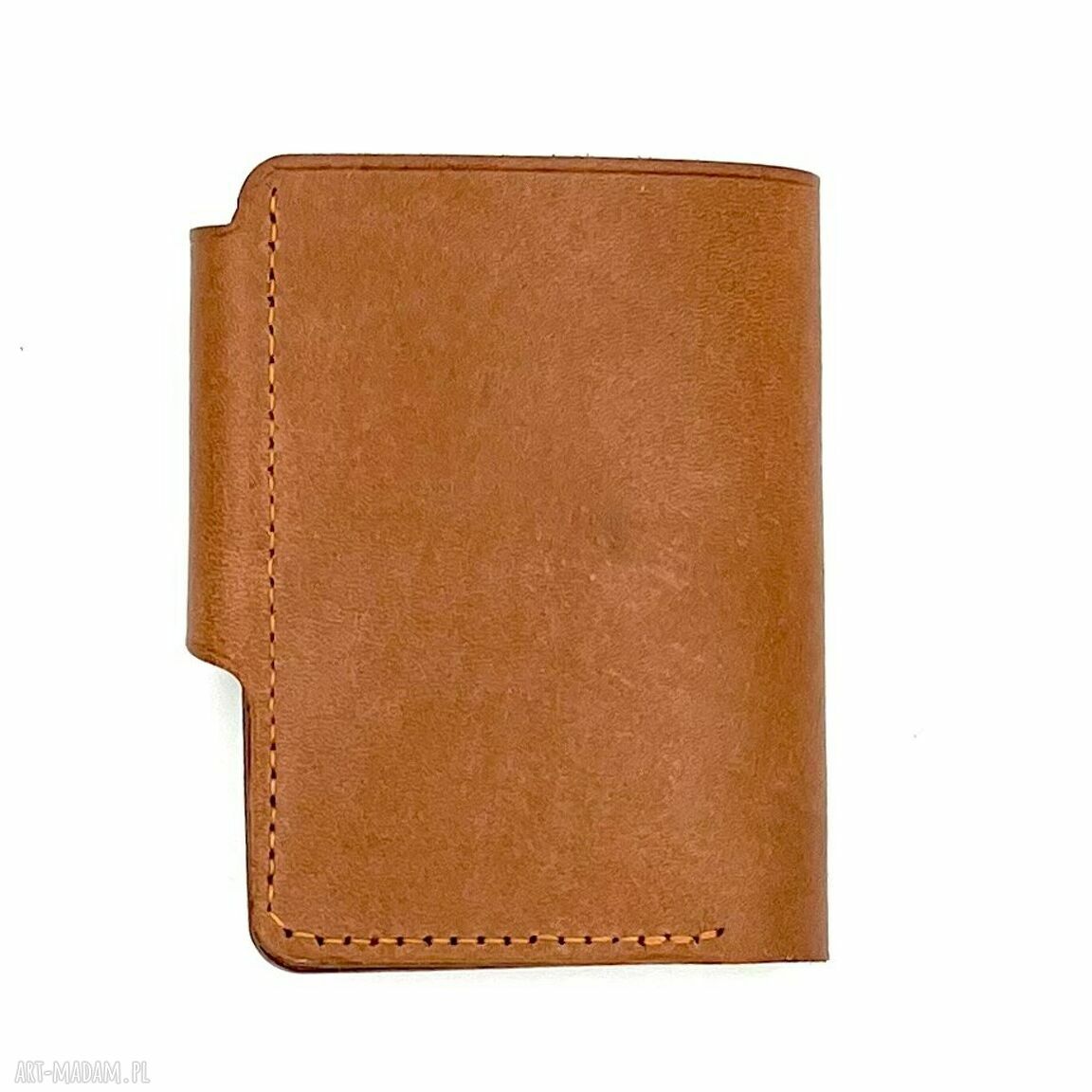 portfele: Jasno brązowy portfel skórzany uszyty na karty i banknoty. ręcznie